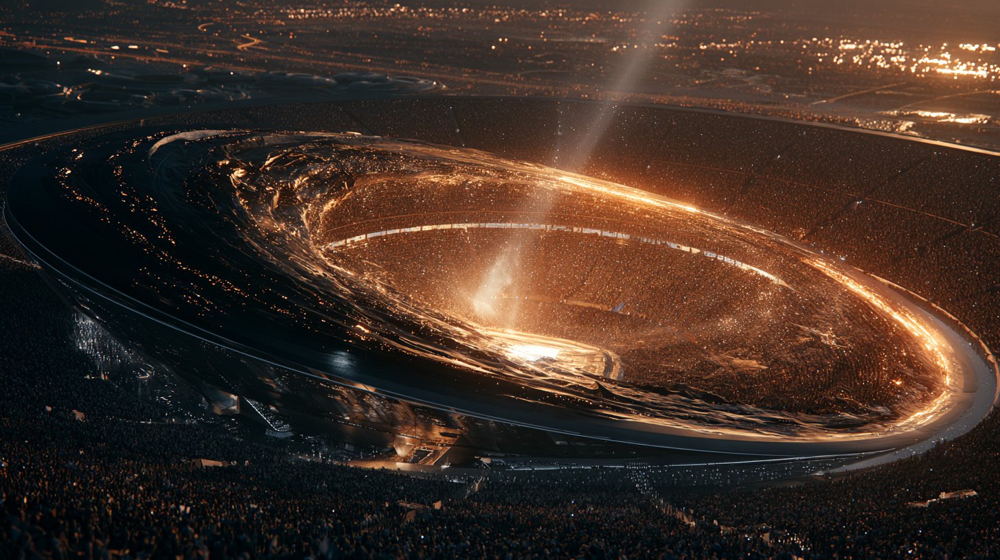 Packed New Rome arena stands at night